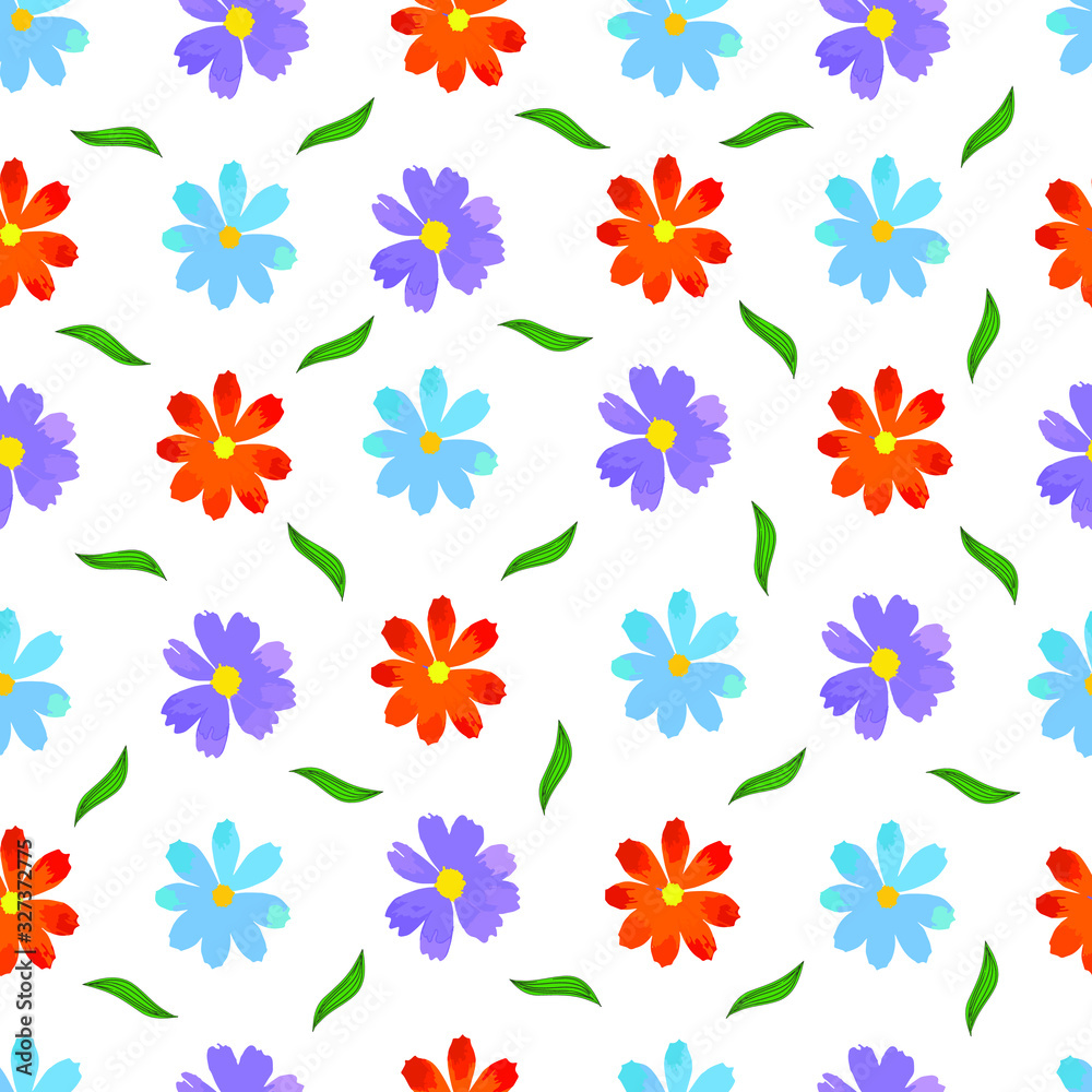 Gerbera buds seamless pattern on a white background. Colored daisies. Vector.