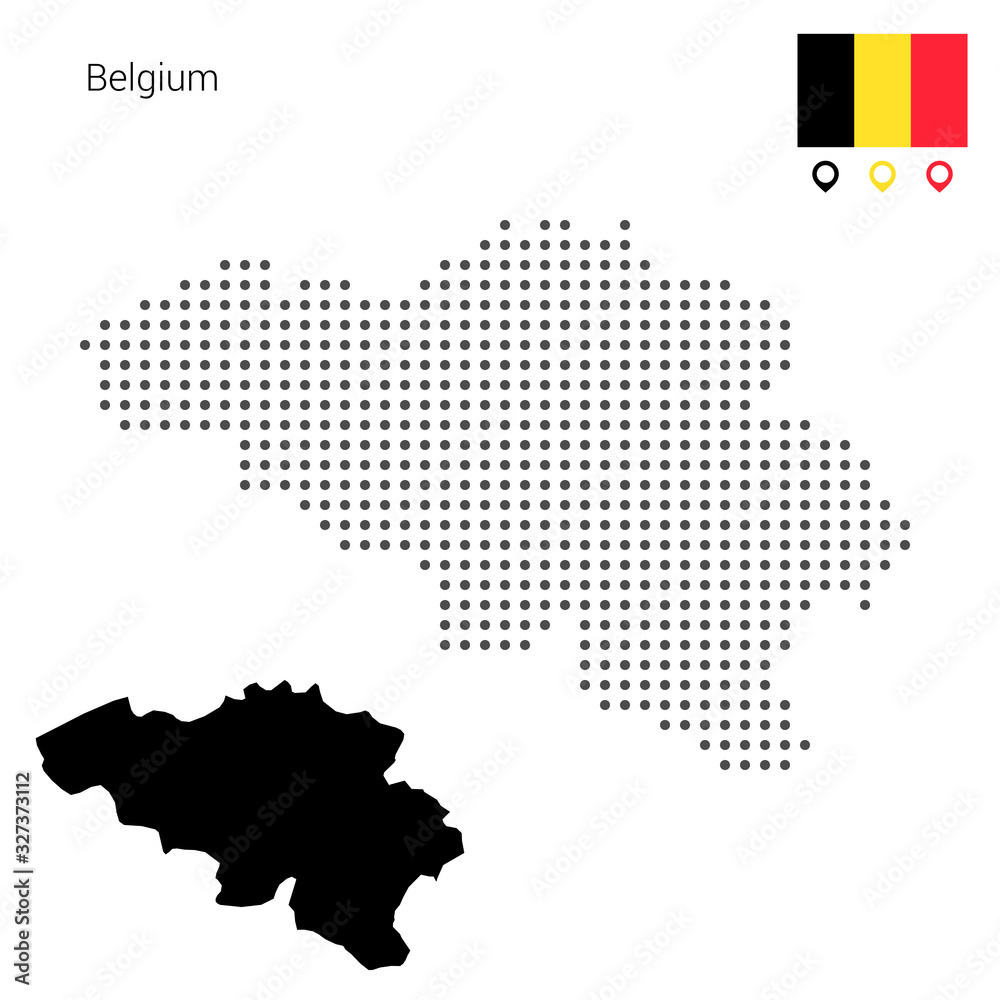 Map of Belgium vector dotted, with flag and pin