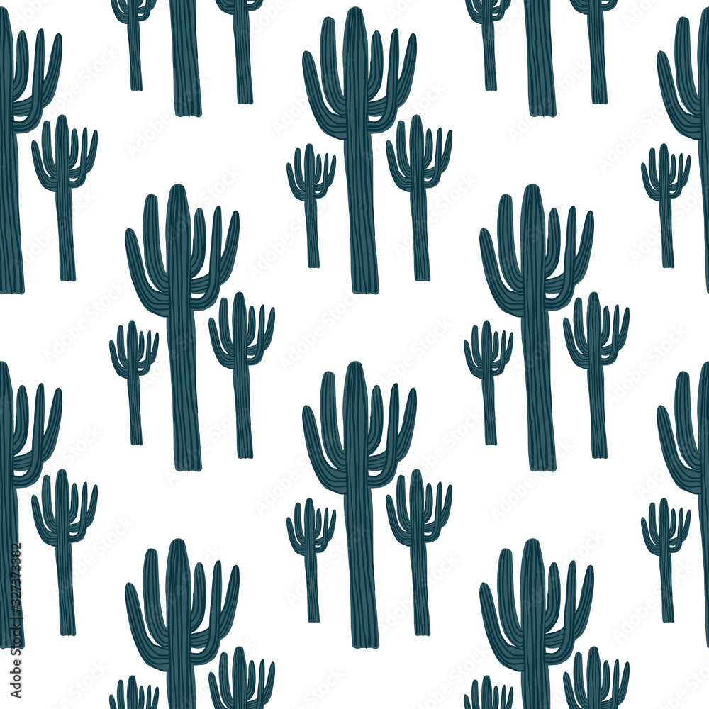 Geometric cacti wallpaper. Abstract cactus seamless pattern on white background.