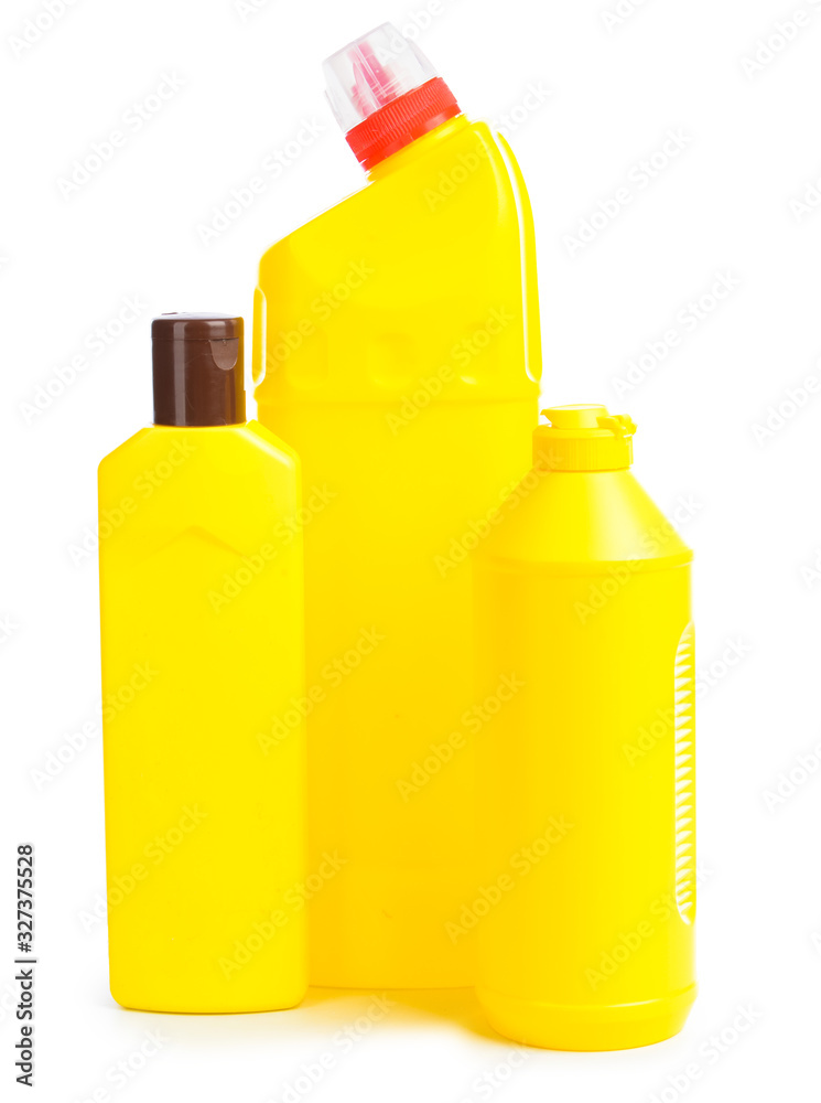 Bottles of detergents on white background Bottles of detergents on white background