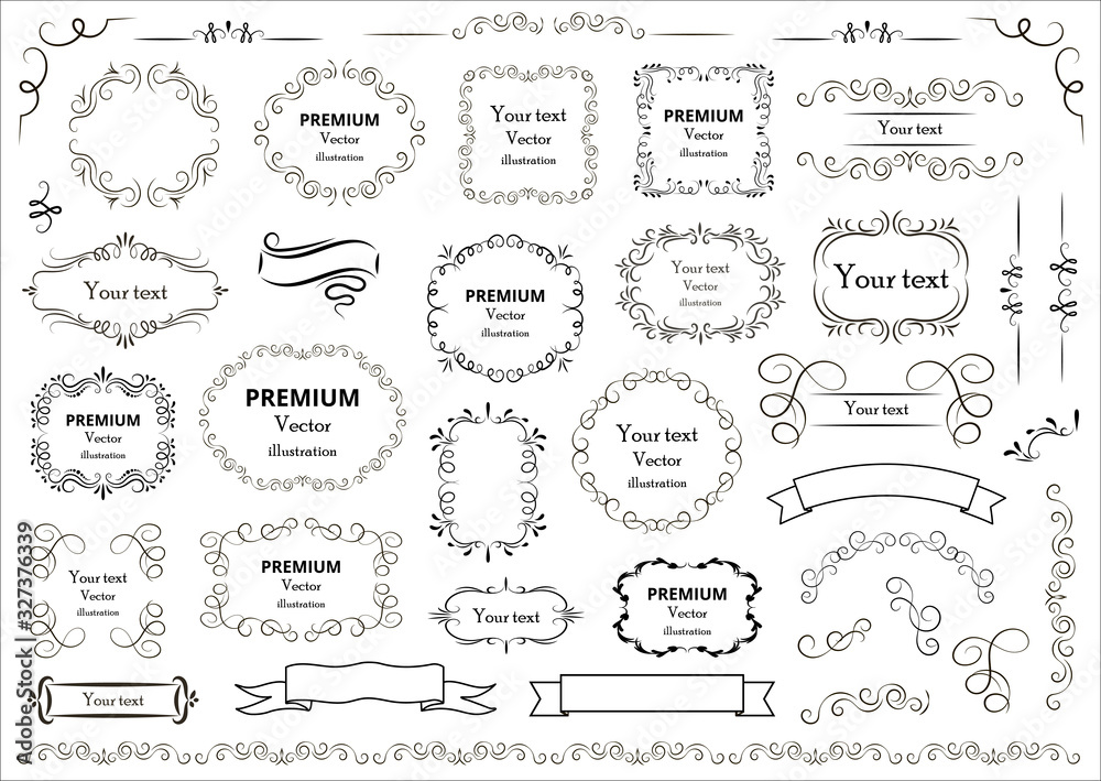 Calligraphic design elements . Decorative swirls and scrolls, vintage frames , flourishes, labels and dividers. Valentine's day special pack design elements. Retro vector illustration.
