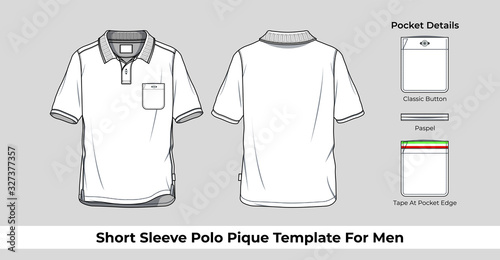 Short sleeve polo pique template for men