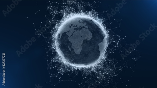 Fototapeta Naklejka Na Ścianę i Meble -  Digital data globe earth connect digital clouds earth rotating animation social future technology abstract business scientific growth network surrounding planet world concept.