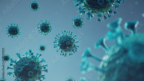 Coronavirus outbreak. Pathogen affecting the respiratory tract. COVID-19 infection. Concept of a pandemic, viral infection. Coronavirus inside a human. Viral infection, 3D illustration