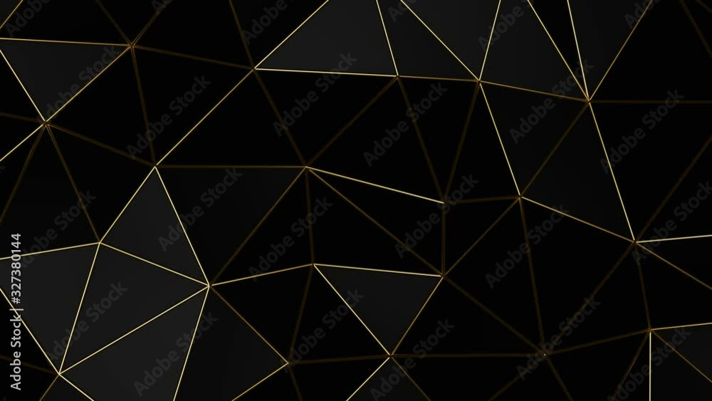 3D animation - Abstract geometric dark background with golden folds