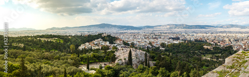 Panoramic view over the Athens city, Ancient Agora of Athens and Areopagus - Hill