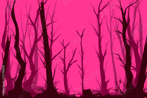 Vector pink creepy forest illustration
