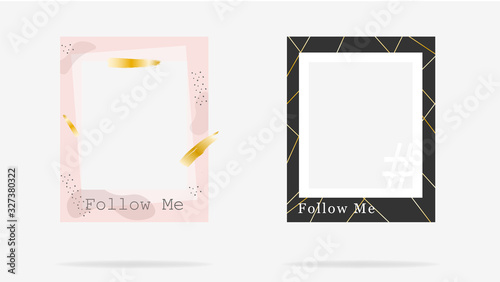 Two colorful social media frame editable minimal square banner template vector flat illustration. Black and pink creative geometric shape follow me with empty place for photo isolated on white