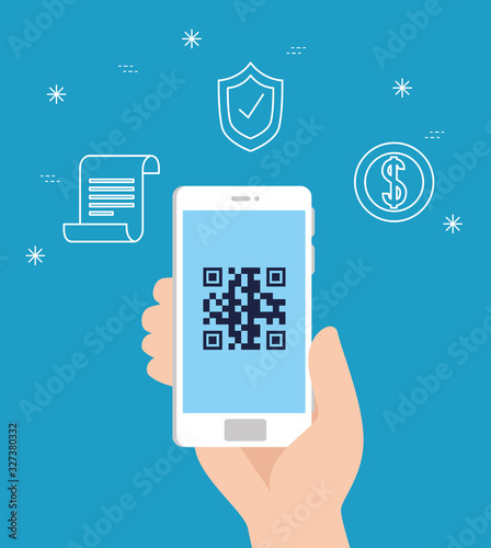 scan code qr with smartphone and icons vector illustration design