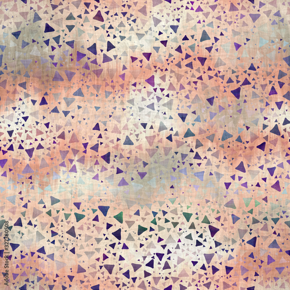 Seamless purple and peach ombre fade painterly watercolor wash micro triangle pattern graphic design. Seamless repeat raster jpg pattern swatch.