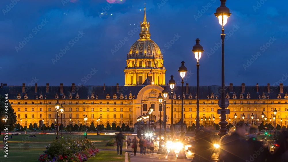 Les Invalides day to night timelapse in Paris, France