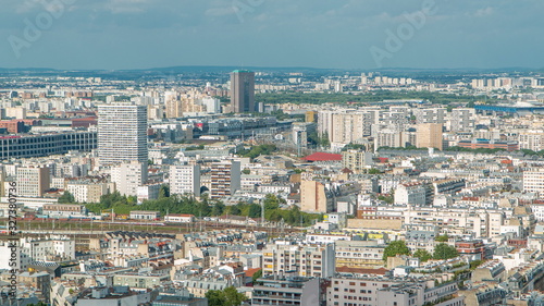 Panorama of Paris timelapse, France. Top view from Sacred Heart Basilica of Montmartre Sacre-Coeur .