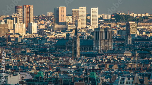 Panorama of Paris timelapse, France. Top view from Sacred Heart Basilica of Montmartre Sacre-Coeur .