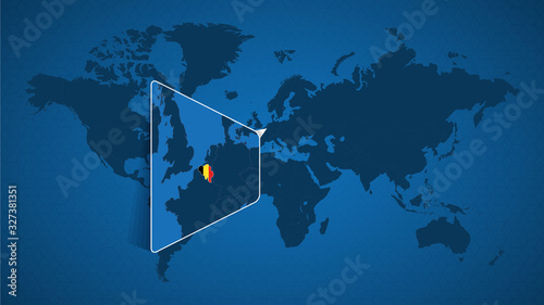 Detailed world map with pinned enlarged map of Belgium and neighboring countries.