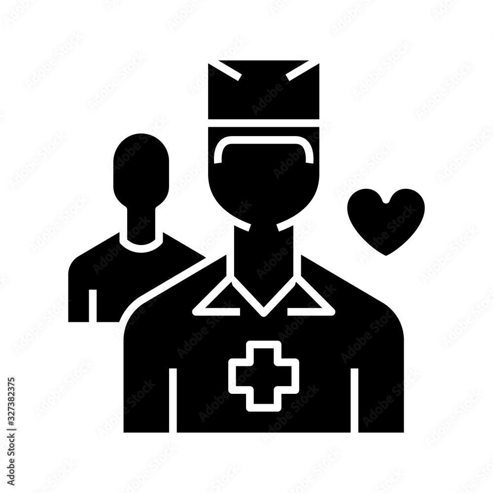 Health worker black icon, concept illustration, vector flat symbol, glyph sign. Health worker black icon, concept illustration, vector flat symbol, glyph sign.
