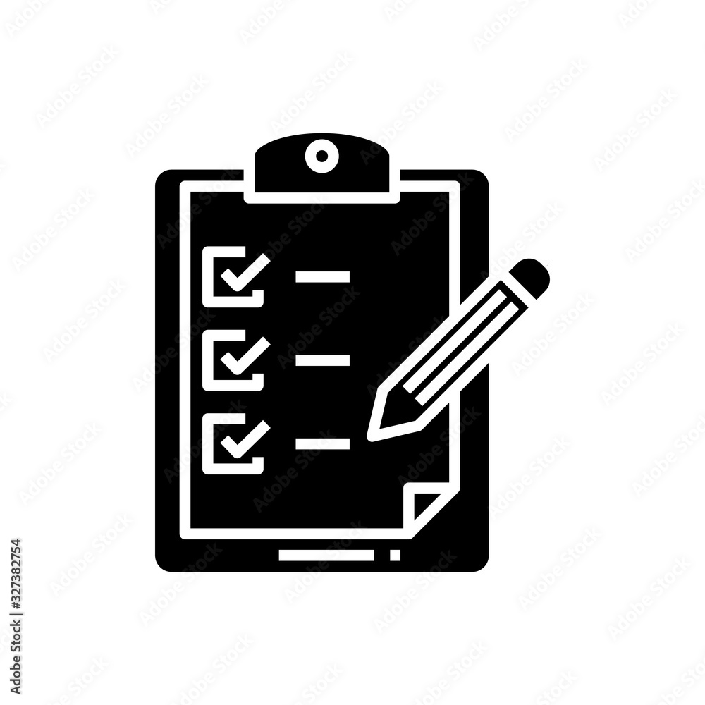 Goals list black icon, concept illustration, vector flat symbol, glyph sign. Goals list black icon, concept illustration, vector flat symbol, glyph sign.