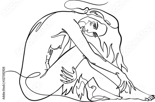 sketch of nude woman with long hair