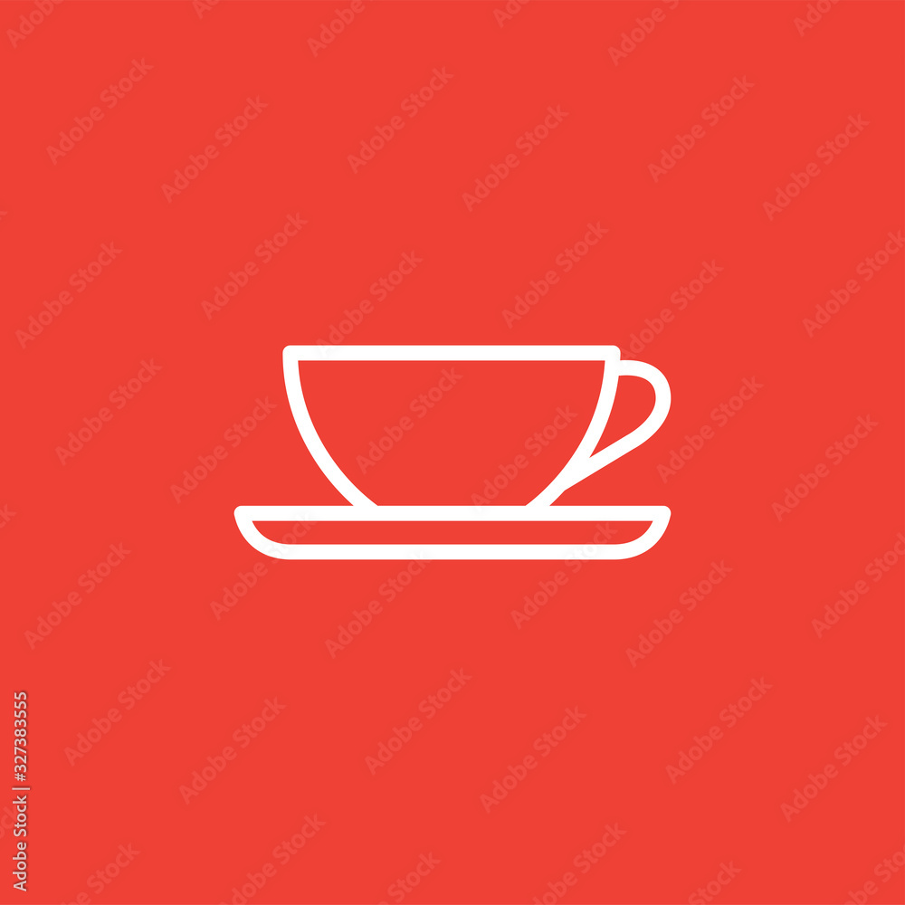 Empty Coffee Cup Line Icon On Red Background. Red Flat Style Vector Illustration Empty Coffee Cup Line Icon On Red Background. Red Flat Style Vector Illustration