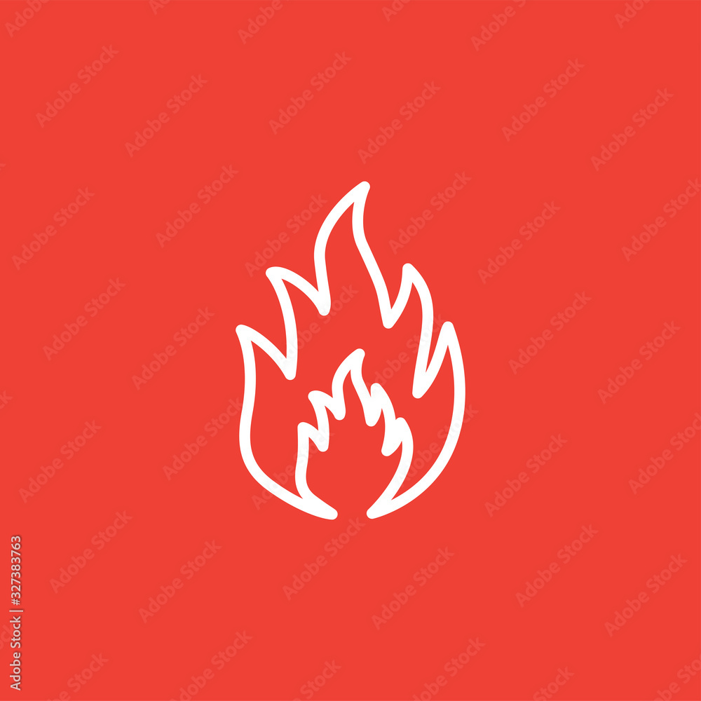 Fire Line Icon On Red Background. Red Flat Style Vector Illustration
