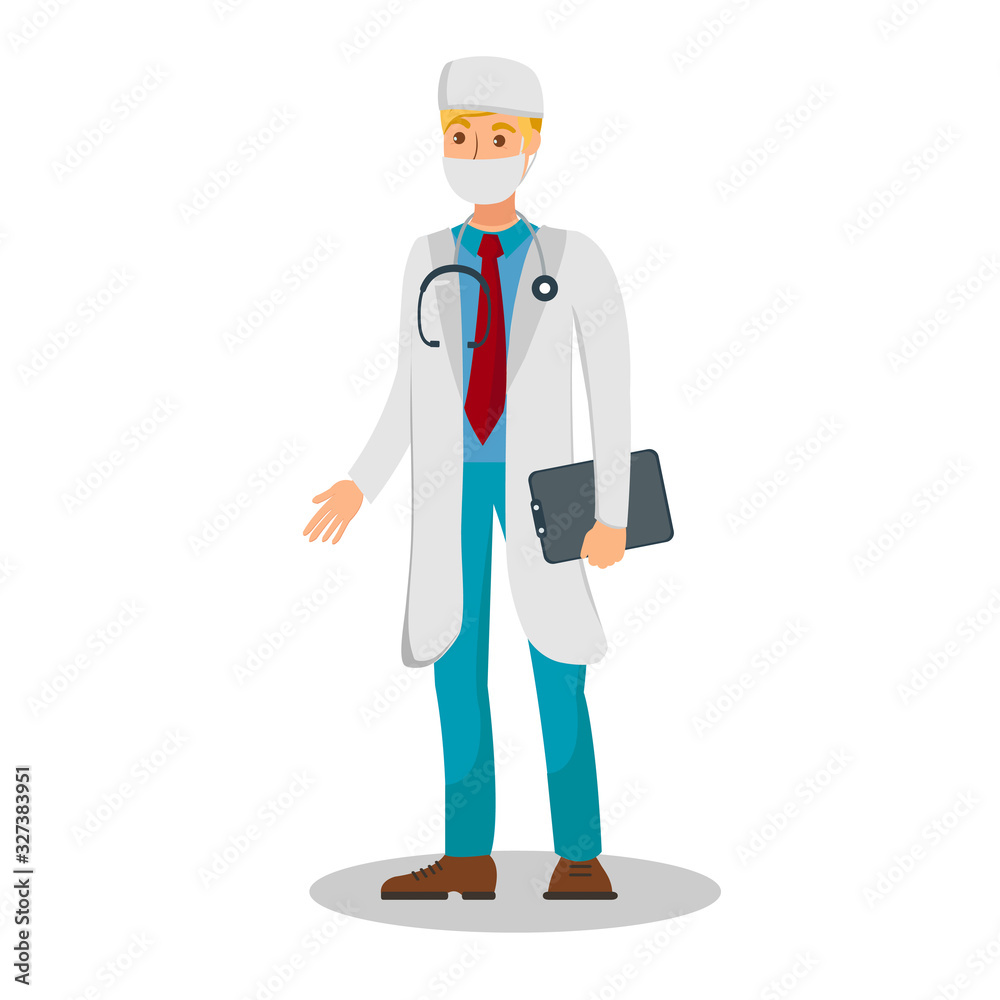 Experienced Doctor Flat Color Vector Illustration. Hospital, Clinic Worker. Intern, General Practitioner, Surgeon Isolated Cartoon Character on White Background. Disease Prevention