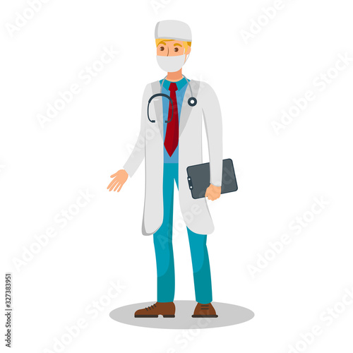 Experienced Doctor Flat Color Vector Illustration. Hospital, Clinic Worker. Intern, General Practitioner, Surgeon Isolated Cartoon Character on White Background. Disease Prevention