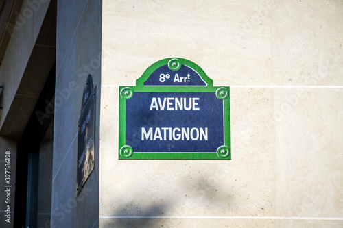 Canvas Print Avenue Matignon street sign, Paris, France