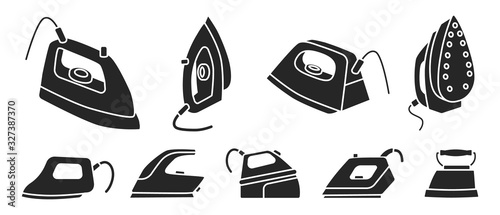 Electric steam iron vector icon.Illustration of isolated black icon home hot press for clothes. Vector illustration laundry appliance for clothes.Isolated black set of electric hot home iron.