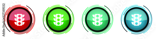 Traffic lights round glossy vector icons, set of buttons for webdesign, internet and mobile phone applications in four colors options isolated on white background