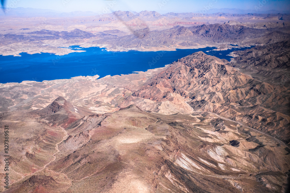 Aerial Photography over western United States with landforms, mountains ...