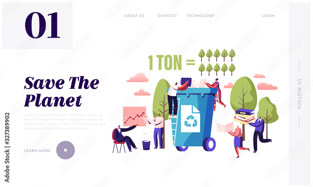 Less Paper Using, Stop Deforestation and Trees Cutting Website Landing  Page. Tiny Characters Throw Paper Waste to Recycle Litter Bin, Eco  Conservation Web Page Banner. Cartoon Flat Vector Illustration Stock Vector  |