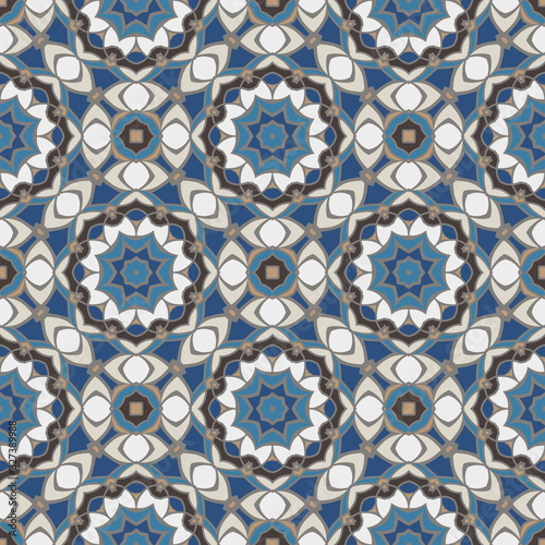 Trendy bright color mandala seamless pattern in blue for decoration  paper wallpaper  tiles  textiles  neckerchief  pillows. Home decor  interior design  cloth design.