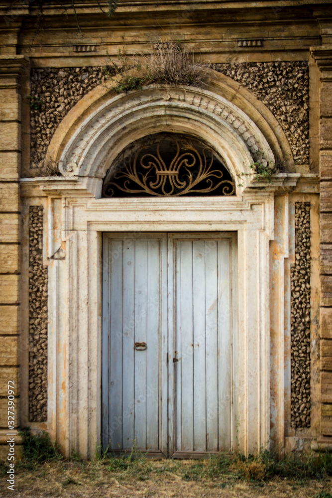 old wooden  blue door in rome