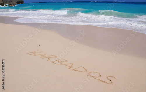 Fototapeta Naklejka Na Ścianę i Meble -  Barbados Inscribed in Sand