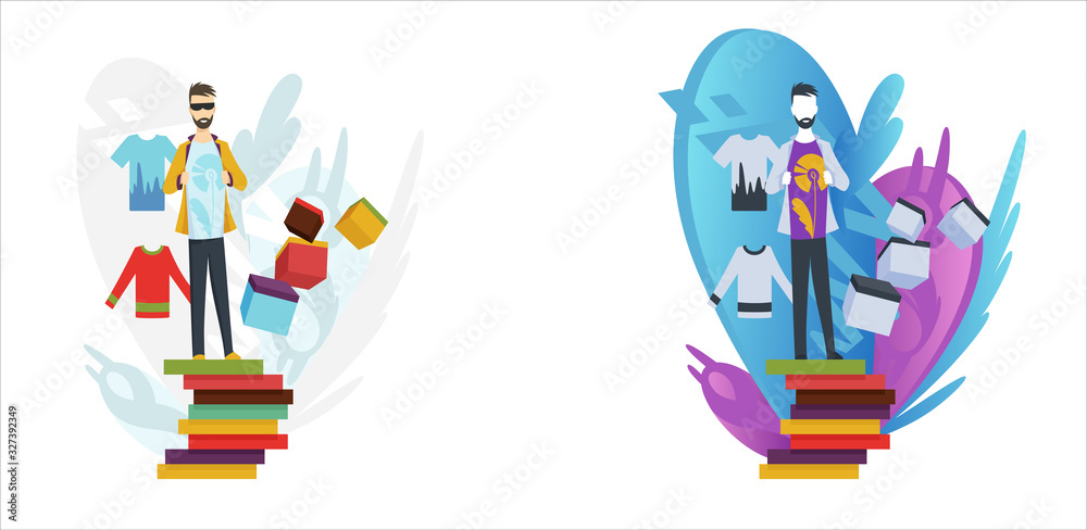 Men on virtual store. Online virtual shopping ecommerce customer service concept. Shopping poster. Jpeg