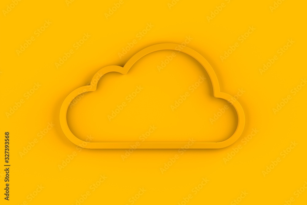 Yellow cloud shape with shadow and copy space on yellow background, technology, data or storage concept Yellow cloud shape with shadow and copy space on yellow background, technology, data or storage concept
