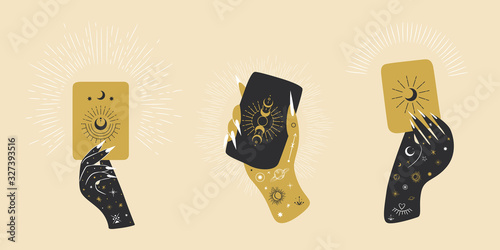 Vintage retro engraving style magic hand silhouette line. spiritualistic session, witch's palm, cult of space and magic. Vector graphics
