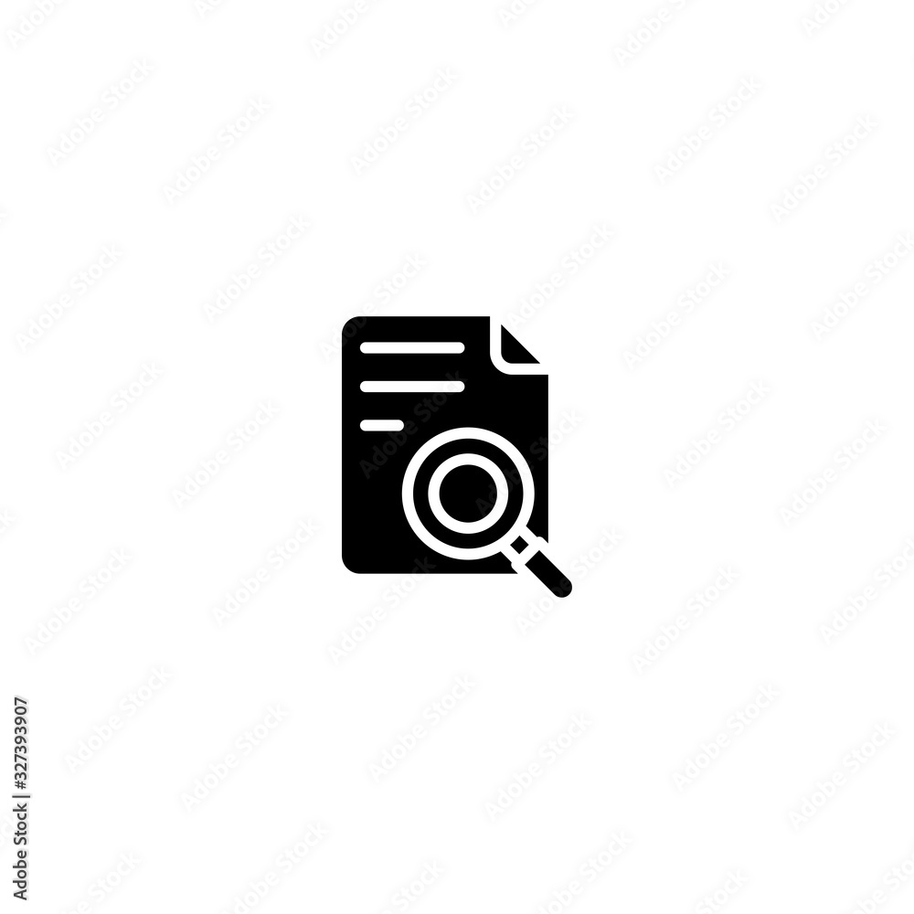 Search icon with file and magnifying glass in simple vector style. Document search symbol. Data and information sign. Trendy Flat style for graphic design, logo, Web site, social media, UI, mobile app