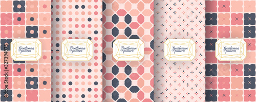 Set of dark vintage seamless backgrounds for luxury packaging design. Geometric pattern in black. Suitable for premium boxes of cosmetics, wine, jewelry. Elegant vector ornament set. Fabric print.