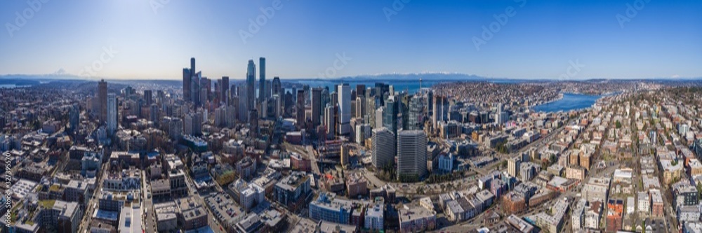 View of Downtown Seattle and the Olympic Mountains on a Rare Cloudless Day 