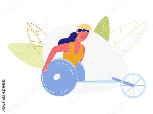 Active Amputee Woman without Legs Riding Bicycle for Handicapped Isolated on White Background. Paralympic Athlete Sport Workout, Disabled with Amputated Limb Exercise. Cartoon Flat Vector Illustration