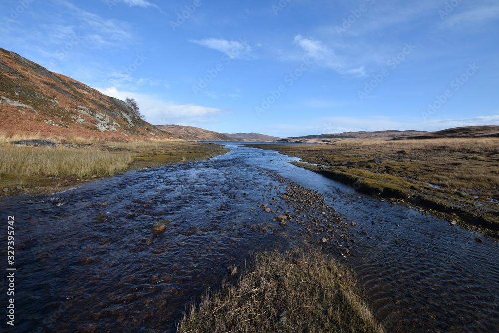 Mountain stream flowing into Loch Tarbert Isle of Jura Scotland