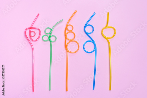 Fotografie Top above overhead high angle view photo of five different colorful twisted in s