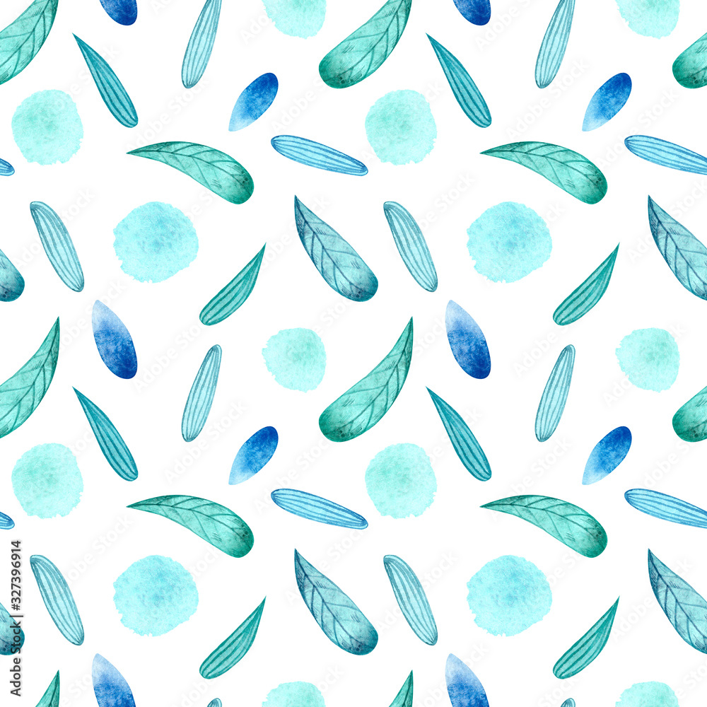 Seamless pattern with blue leaves, watercolor. Seamless pattern with blue leaves, watercolor.