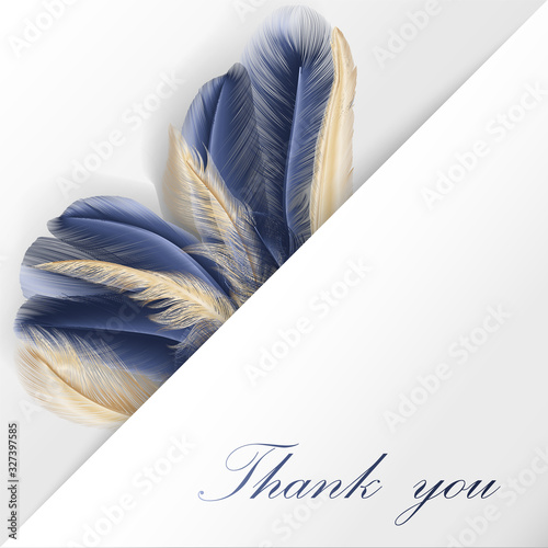 Modern abstract art Golden and Blue Feather. Vector illustration.