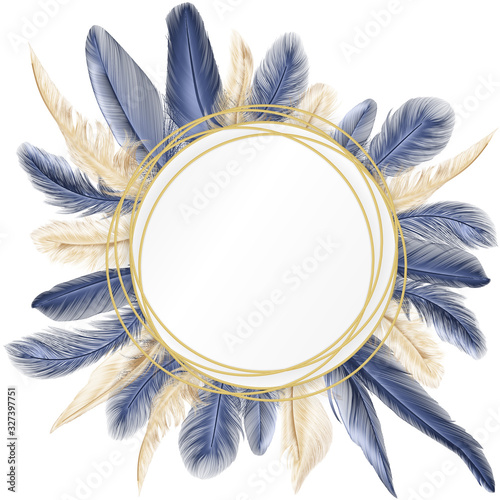 Modern abstract art Golden and Blue Feather. Vector illustration.