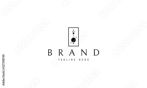 Vector logo on which an abstract image of alchemical symbols in a rectangle.