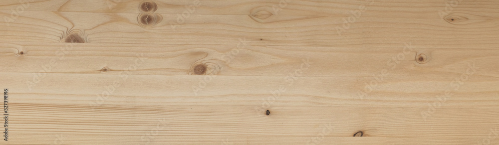 Background texture of natural spruce board with knots. Top view background banner - obrazy, fototapety, plakaty 
