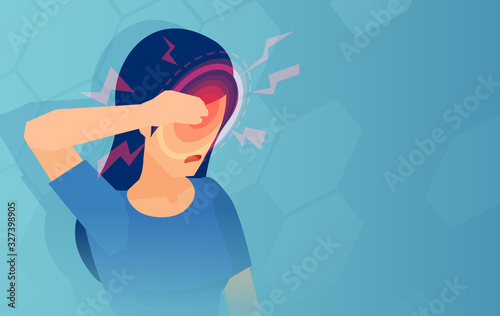 Vector of a woman with a headache sinus pain