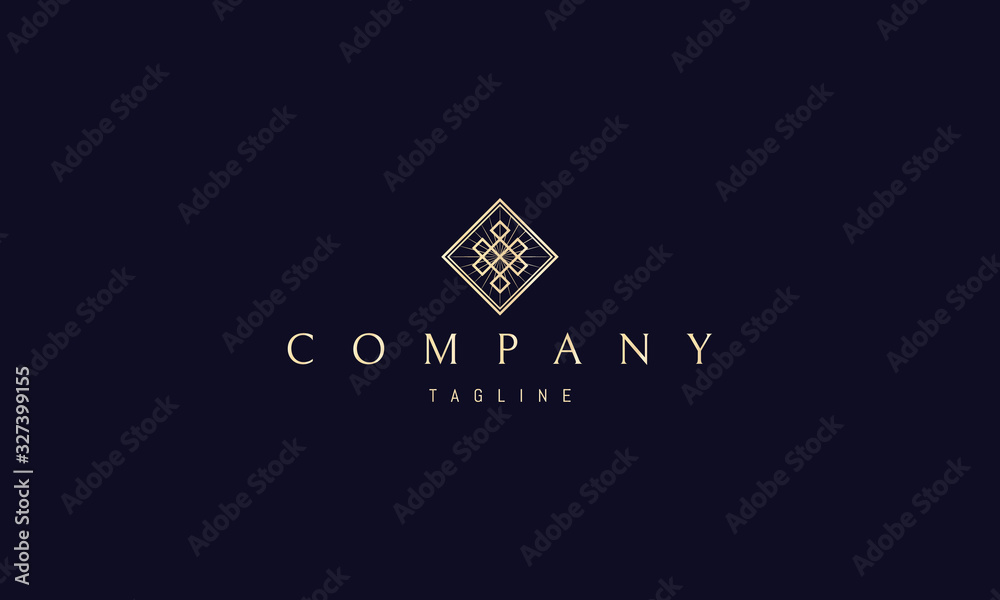 Vector golden logo on which an abstract image of a karma knot in a rhombus. Vector golden logo on which an abstract image of a karma knot in a rhombus.