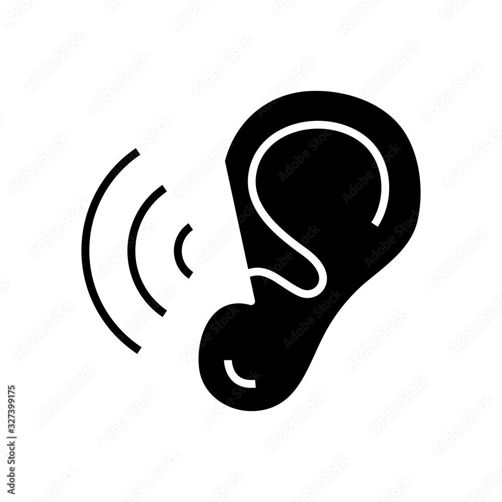Ears checking black icon, concept illustration, vector flat symbol, glyph sign. Ears checking black icon, concept illustration, vector flat symbol, glyph sign.